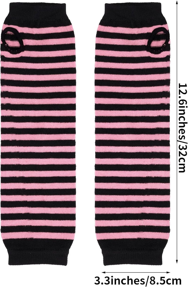Nydotd Fingerless Long Sleeve Mittens Gloves Y2K Kawaii japanese harajuku Gothic Punk Knitted Striped Arm Warmer for Women - Image 2